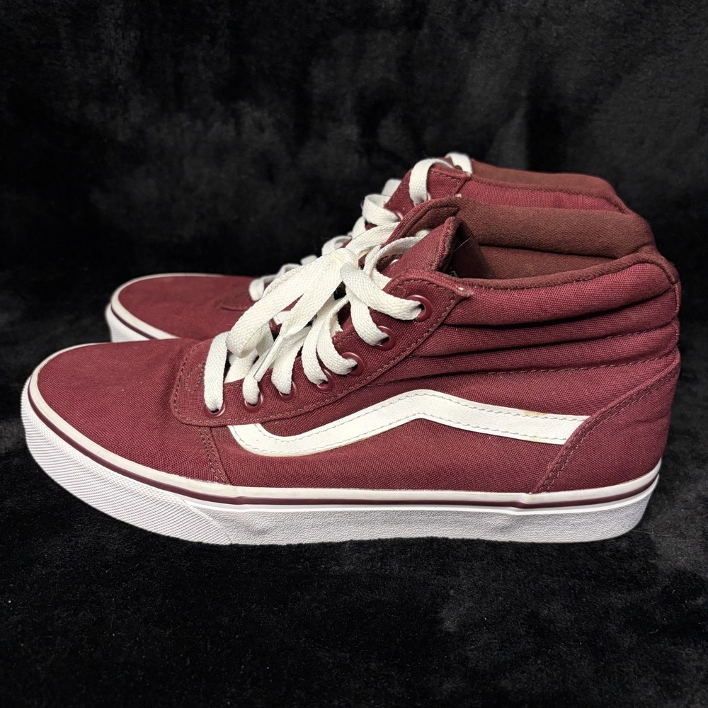 Vans Ward Hi Womens 9 Skateboard Shoes Maroon Canvas Lace Up Athletic Sneaker